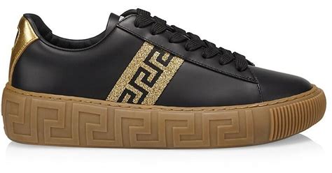 versace black croc leather zip low-top sneakers|versace la greca.